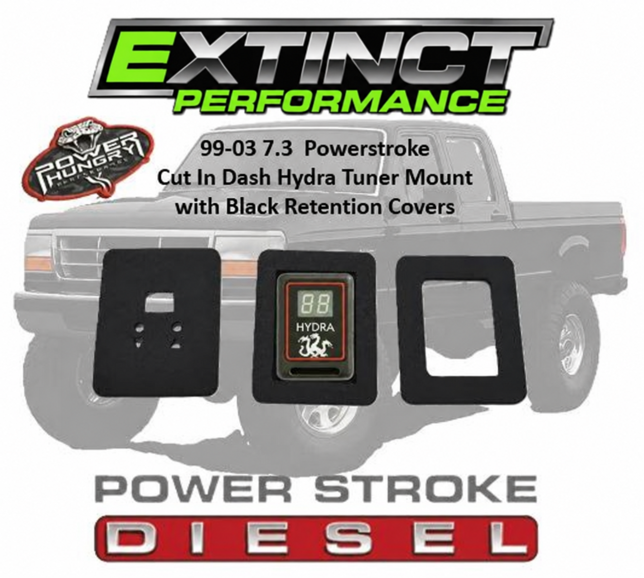 1999-2003 Ford 7.3 Power Stroke Hydra Tuner mount with dual black covers