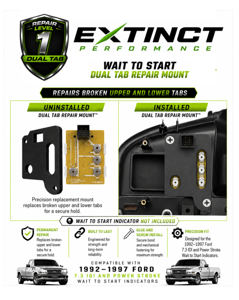 1992-1997 Ford 7.3 IDI Power Stroke Wait To Start WTS Dual Tab Repair Mount Kit