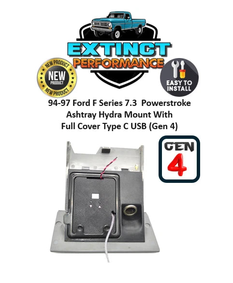 94-97 Ford 7.3 Ashtray Hydra Mount with Full Cover Type C USB (Gen 4)
