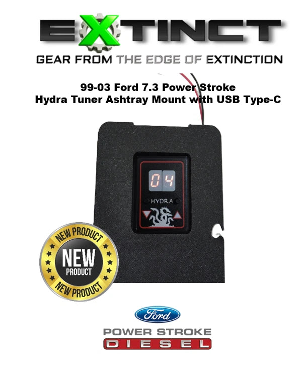 Upgraded 99-03 7.3 Power Stroke Open Face Lower Ash tray Hydra- Mount Type-C USB