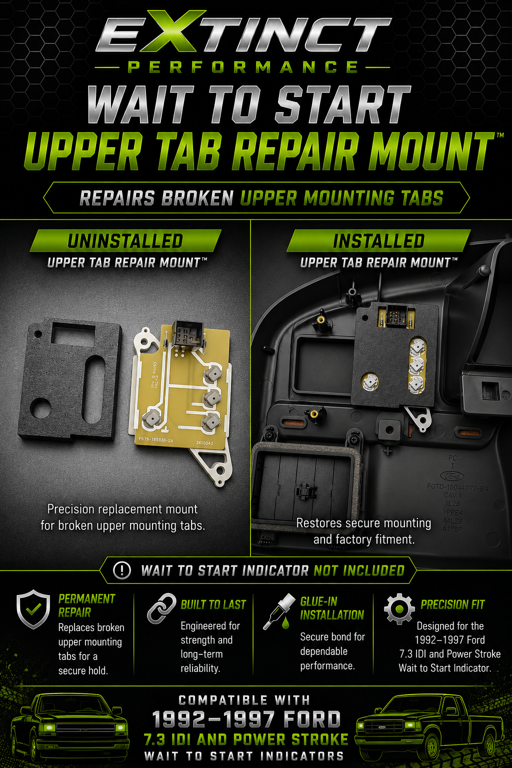 1992-1997 Ford 7.3 IDI / Power Stroke Wait-To-Start WTS Upper Repair Mount Kit